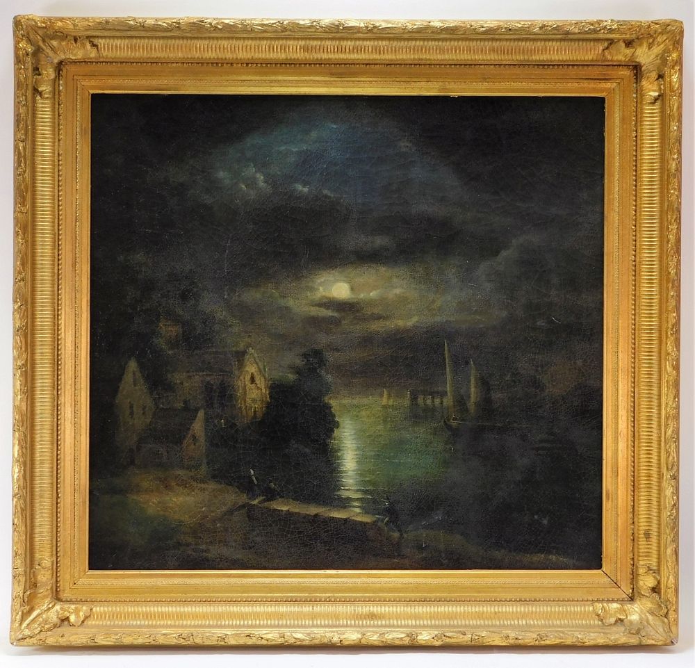 Appraisal: FINE Dutch Golden Age Nocturnal Harbor Painting Netherlands th- th