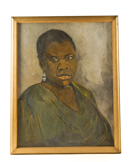 Appraisal: Bernard oil on board portrait of African-American woman in contemporary