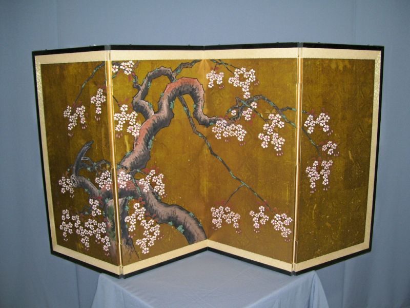 Appraisal: Oriental Folding Screen Four panel hand painted screen with with