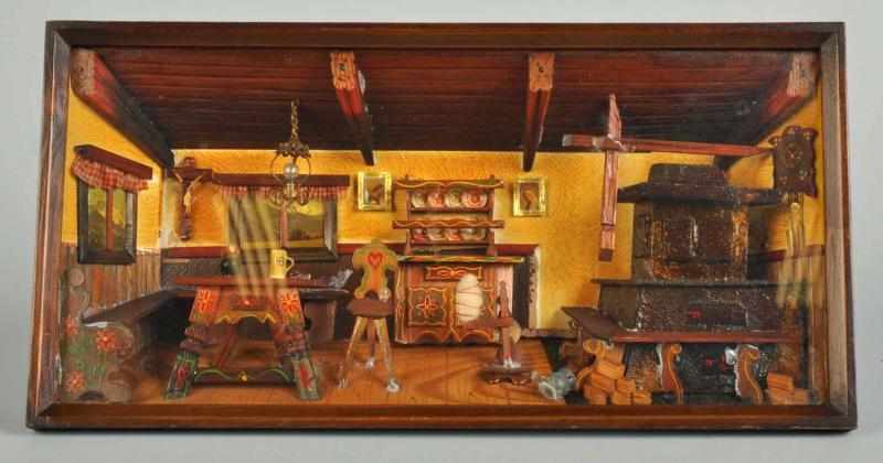 Appraisal: Wooden -D Wall Plaque Depicts a kitchen and doll-size furniture