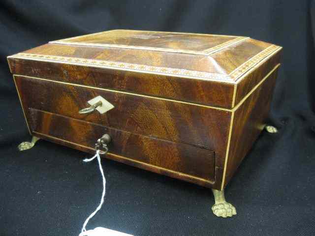 Appraisal: Fine Inlaid Jewelry Box bronze paw feet locking lower drawer