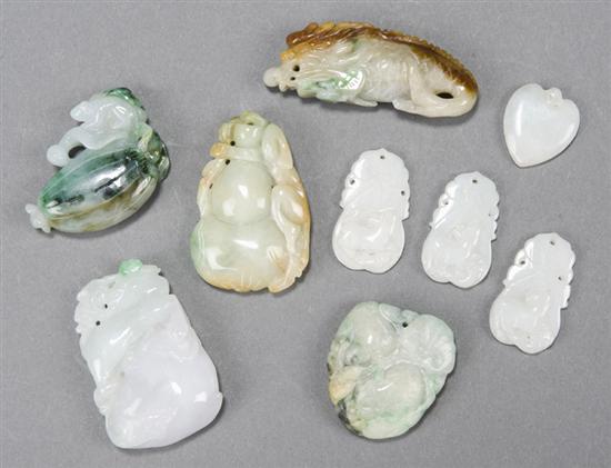 Appraisal: Group of nine small Chinese jade carvings th century Including