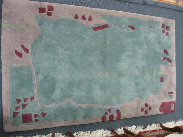 Appraisal: Art Moderne Wool Rug sculptured design green gray field '