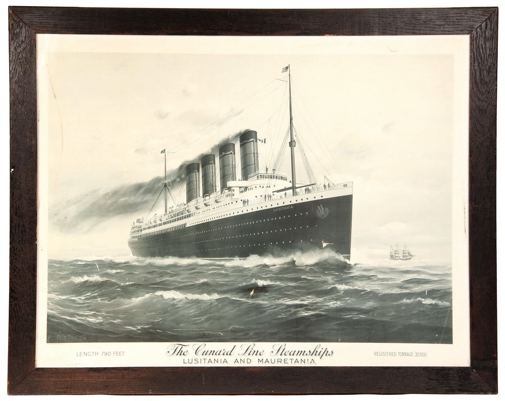 Appraisal: STEAMSHIP ADVERTISING PRINT - The Cunard Line Steamships - Lusitania