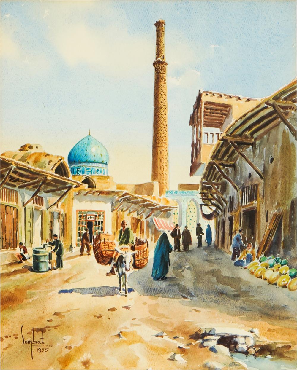 Appraisal: SUMBAT DER KIUREGHIAN - PERSIAN MARKET SCENE watercolor on paper