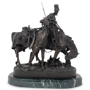 Appraisal: After Evgeny Lanceray th Century Trophy Horse bronze mounted to