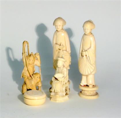 Appraisal: Group of Japanese carved ivory figures th century