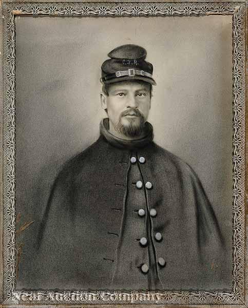 Appraisal: American School th c Portrait of a Confederate Soldier charcoal