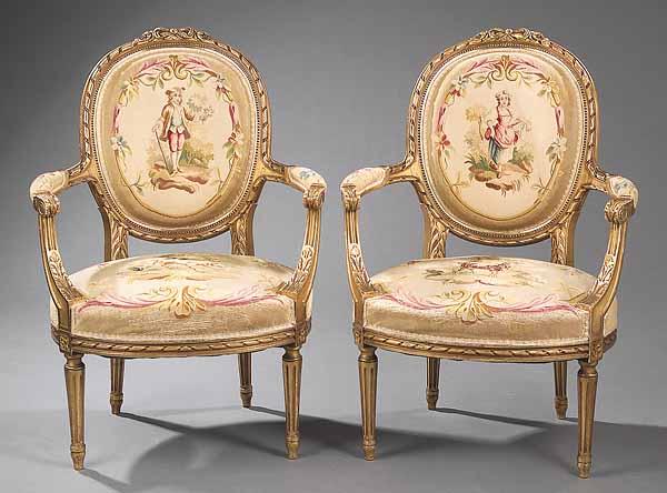 Appraisal: A Pair of Fine Antique Louis XVI-Style Giltwood and Aubusson