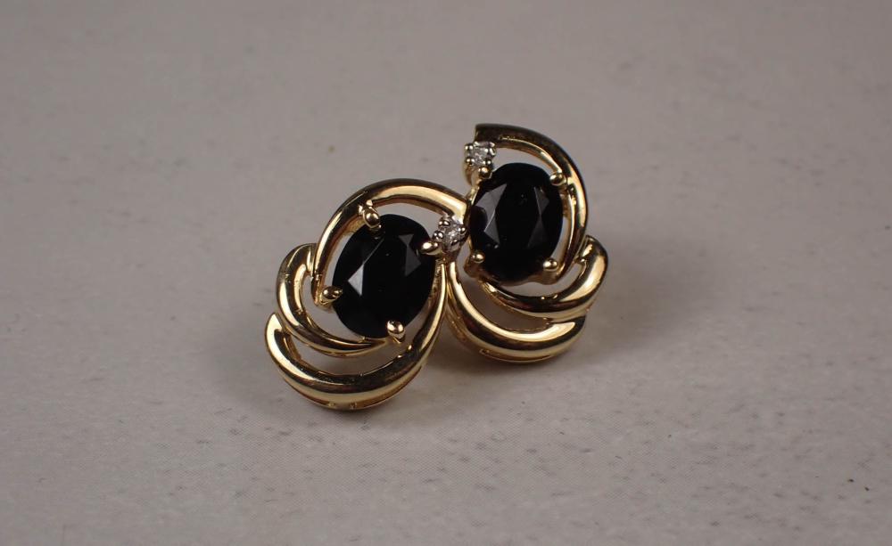 Appraisal: PAIR OF BLACK ONYX AND DIAMOND EARRINGS each k yellow