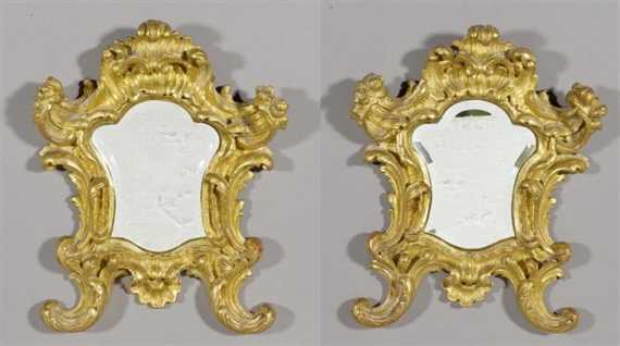 Appraisal: PAIR OF SMALL MIRRORS Louis XV Italy th century Robustly