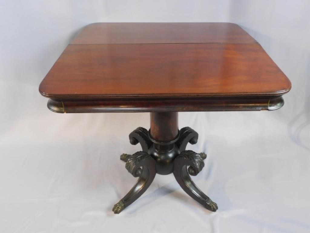 Appraisal: AMERICAN CLASSICAL CARD TABLE EARLY TH C Cylinder form base