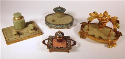 Appraisal: Group of three jade and one cloisonne inkwellsThe three jade