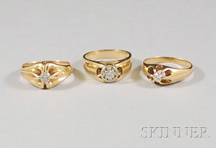 Appraisal: Three kt Gold and Diamond Rings total dwt sizes to