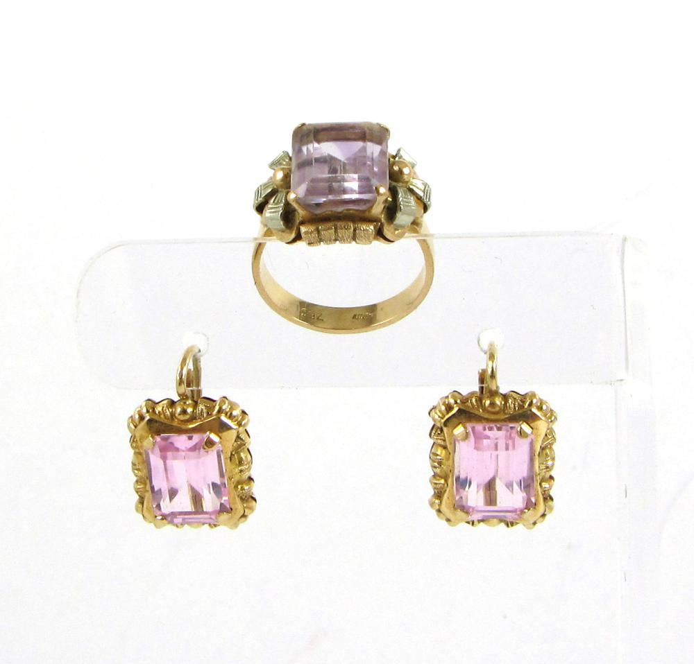 Appraisal: PINK GEMSTONE AND EIGHTEEN KARAT GOLD RING AND EARRINGS including