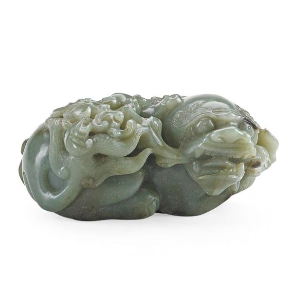 Appraisal: CHINESE CELADON JADE LION Condition Report