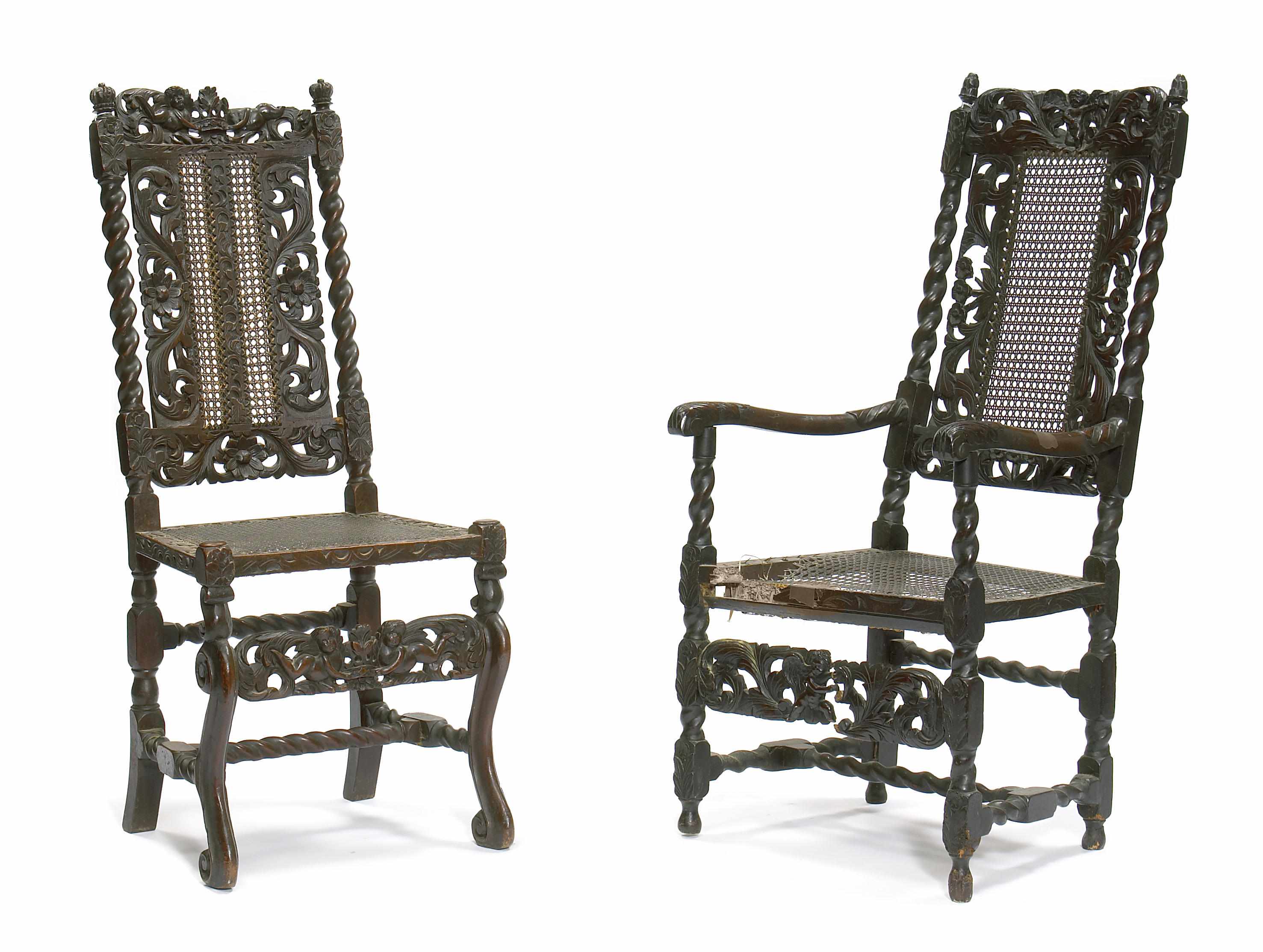 Appraisal: An assembled group of seven Baroque style walnut chairs height