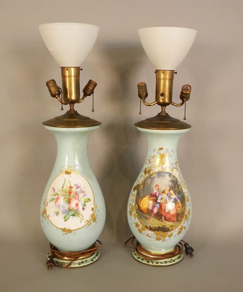 Appraisal: Pair of painted porcelain table lamps