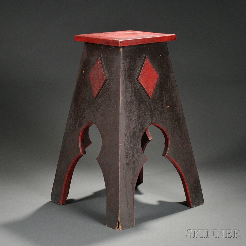 Appraisal: Black- and Red-painted Wooden Plinth America late th century the