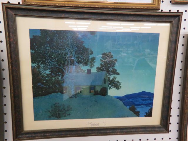 Appraisal: Maxfield Parrish print Eventide cottage in winter image area x