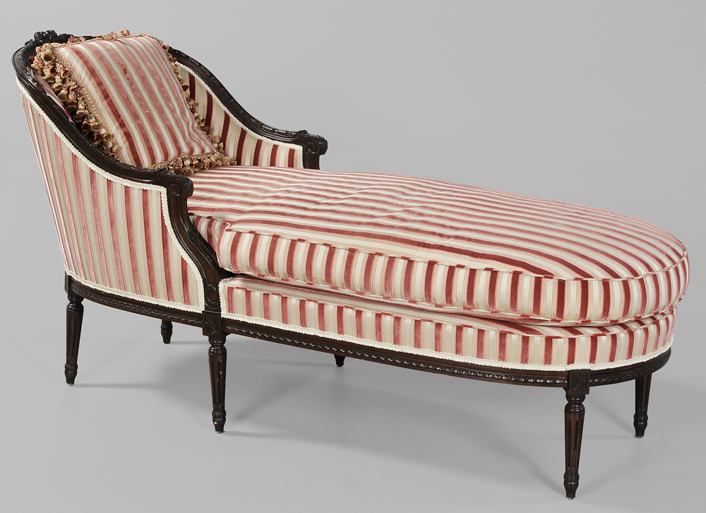 Appraisal: Louis XVI Style Carved Chaise French th century carved and