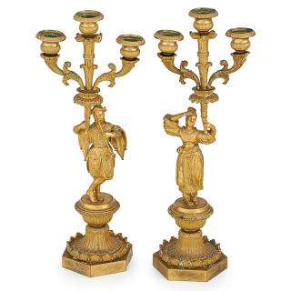 Appraisal: PAIR OF GILT BRONZE LOUIS PHILIPPE CANDELABRA Three arm candelabra