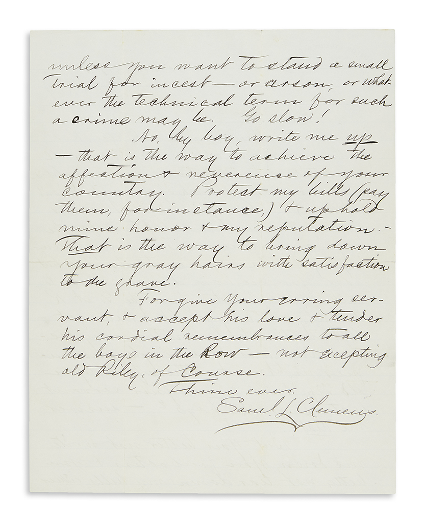 Appraisal: TWAIN MARK Autograph Letter Signed Sam'l L Clemens to journalist