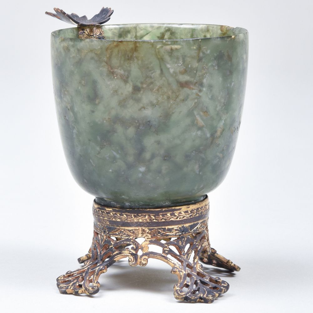 Appraisal: Edward Farmer Silver-Gilt-Mounted Chinese Jade Cup Marked and 'Sterling' x