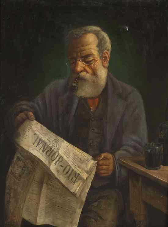 Appraisal: Bentoni Filho th century Man Reading Rio Journal oil on