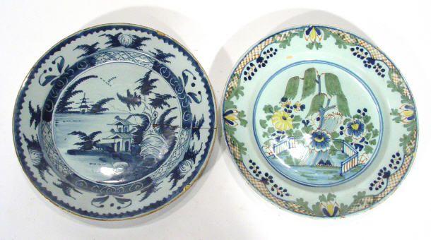 Appraisal: Two early th Century English tin glazed plates one hand