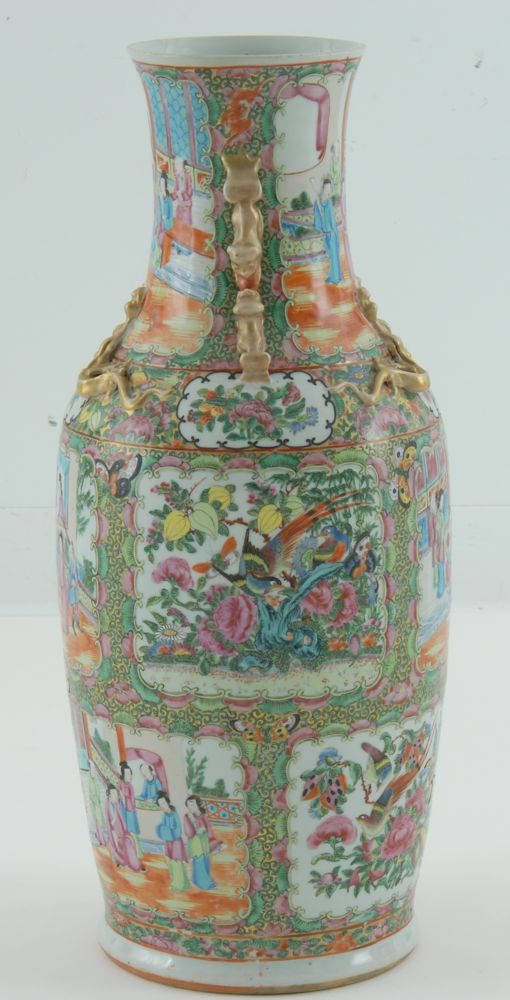 Appraisal: CHINESE EXPORT ROSE MANDARIN PORCELAIN PALACE VASE Mid- th CenturyWith