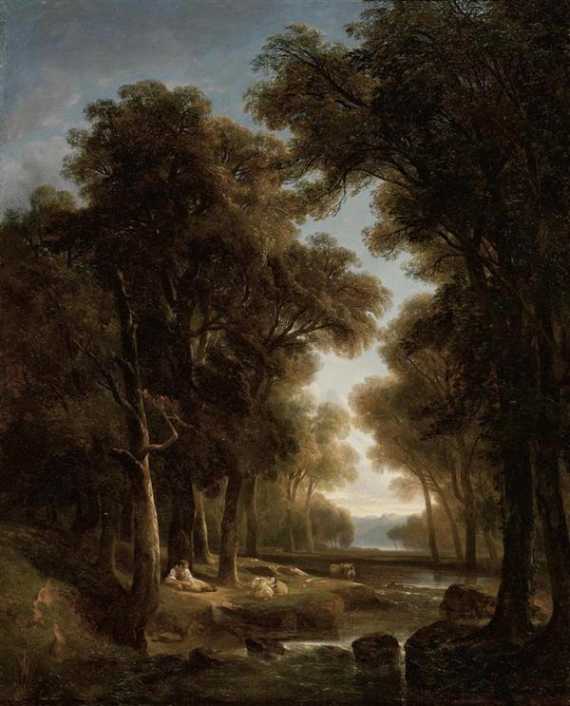 Appraisal: CALAME ALEXANDRE Vevey - Menton Paysage avec arbres eau bergers