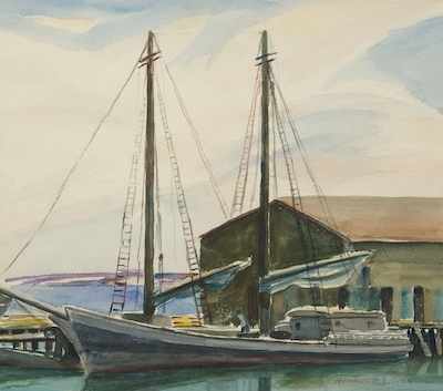 Appraisal: Heinrich Pfeiffer American - Provincetown boat at dock Watercolor on