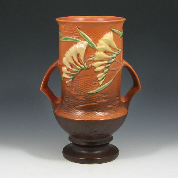 Appraisal: Roseville Freesia - Vase Roseville Freesia vase in brown Marked