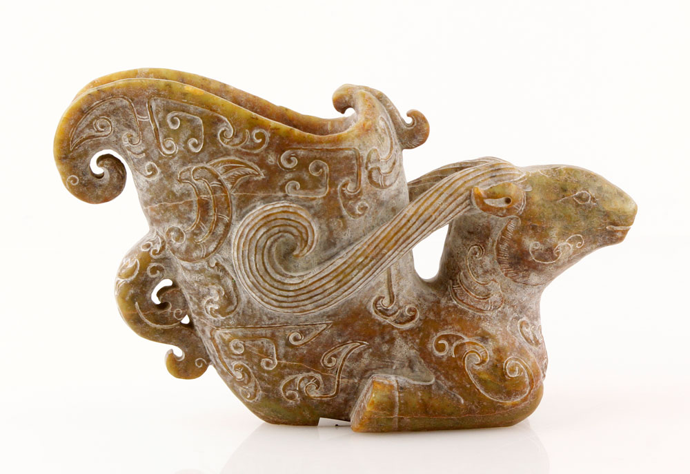 Appraisal: - Chinese Carved Stone Libation Cup Chinese animal figure of