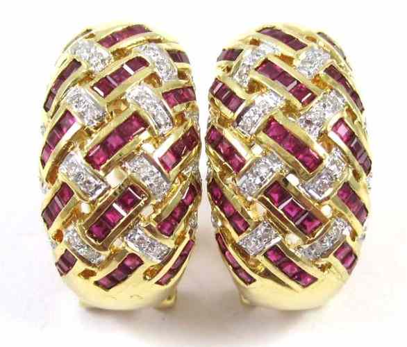 Appraisal: PAIR OF RUBY AND DIAMOND EARRINGS each k yellow gold