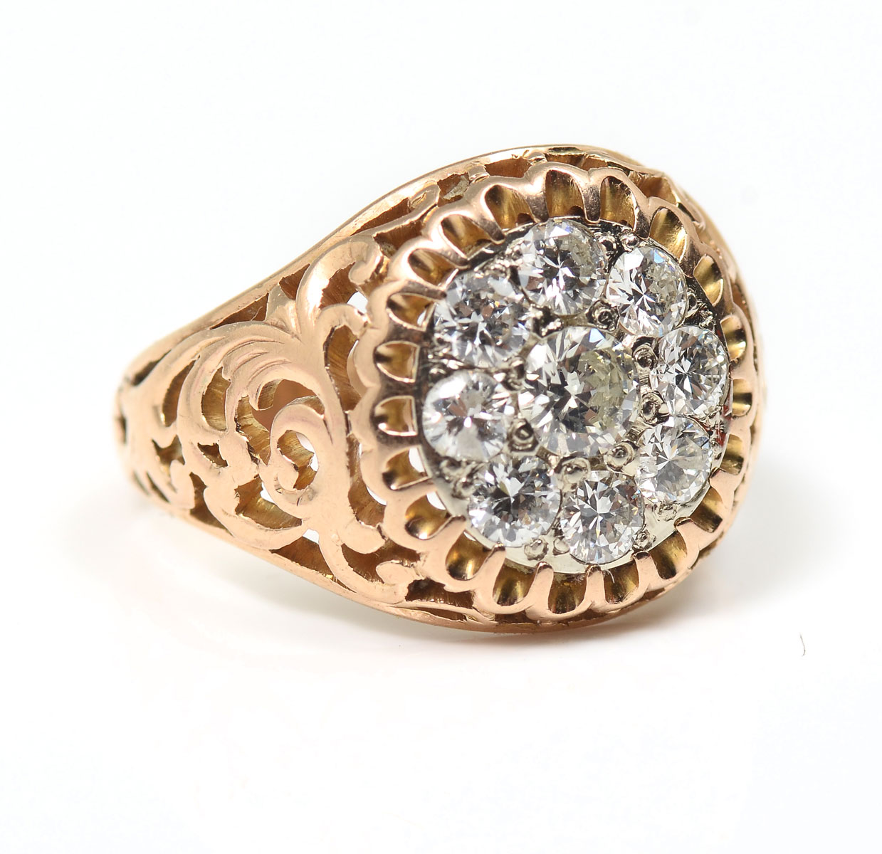 Appraisal: K DIAMOND CLUSTER RETRO DECO RING period cut circular brilliant