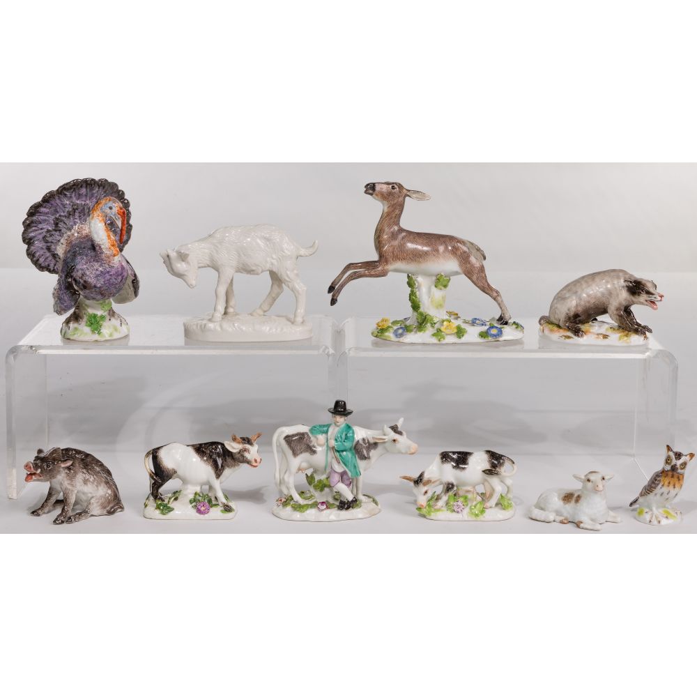 Appraisal: MEISSEN ANIMAL FIGURINE ASSORTMENT items having underglaze blue crossed sword