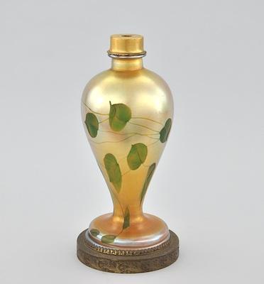 Appraisal: Attrib Tiffany Gold Favrile Lamp Base With Green Etched Leaf