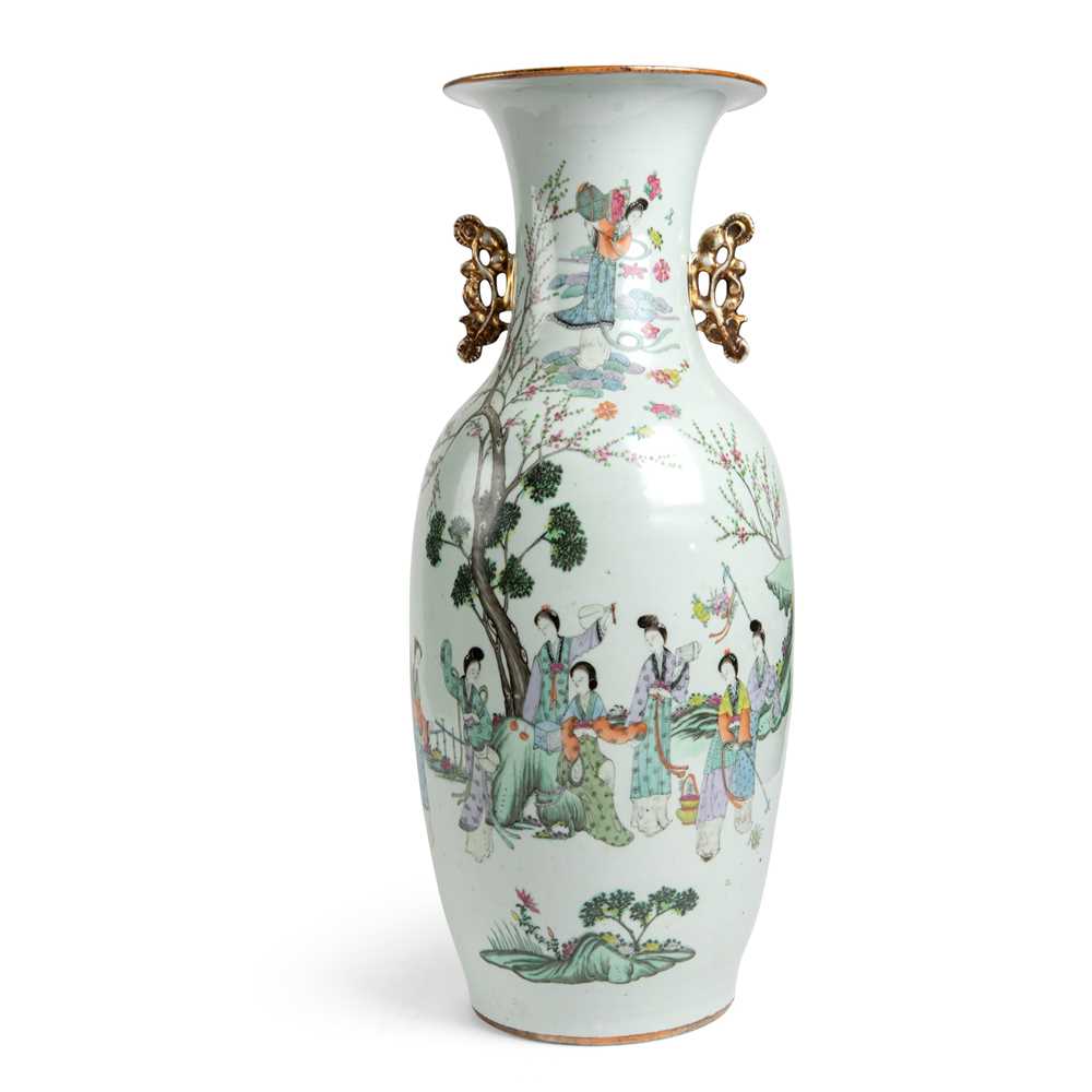 Appraisal: FAMILLE ROSE 'LADIES AT PLAY' VASE LATE QING DYNASTY-REPUBLIC PERIOD