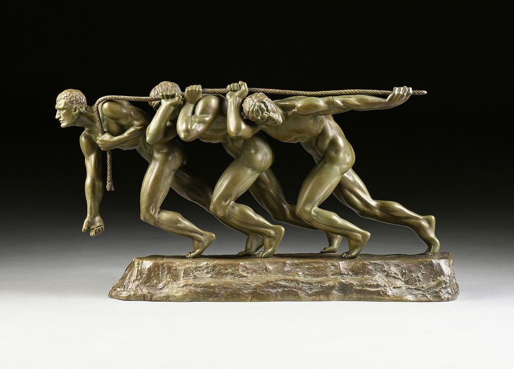 Appraisal: MAURICE GUIRAUD-RIVI RE French - A BRONZE SCULPTURE Three Haulers