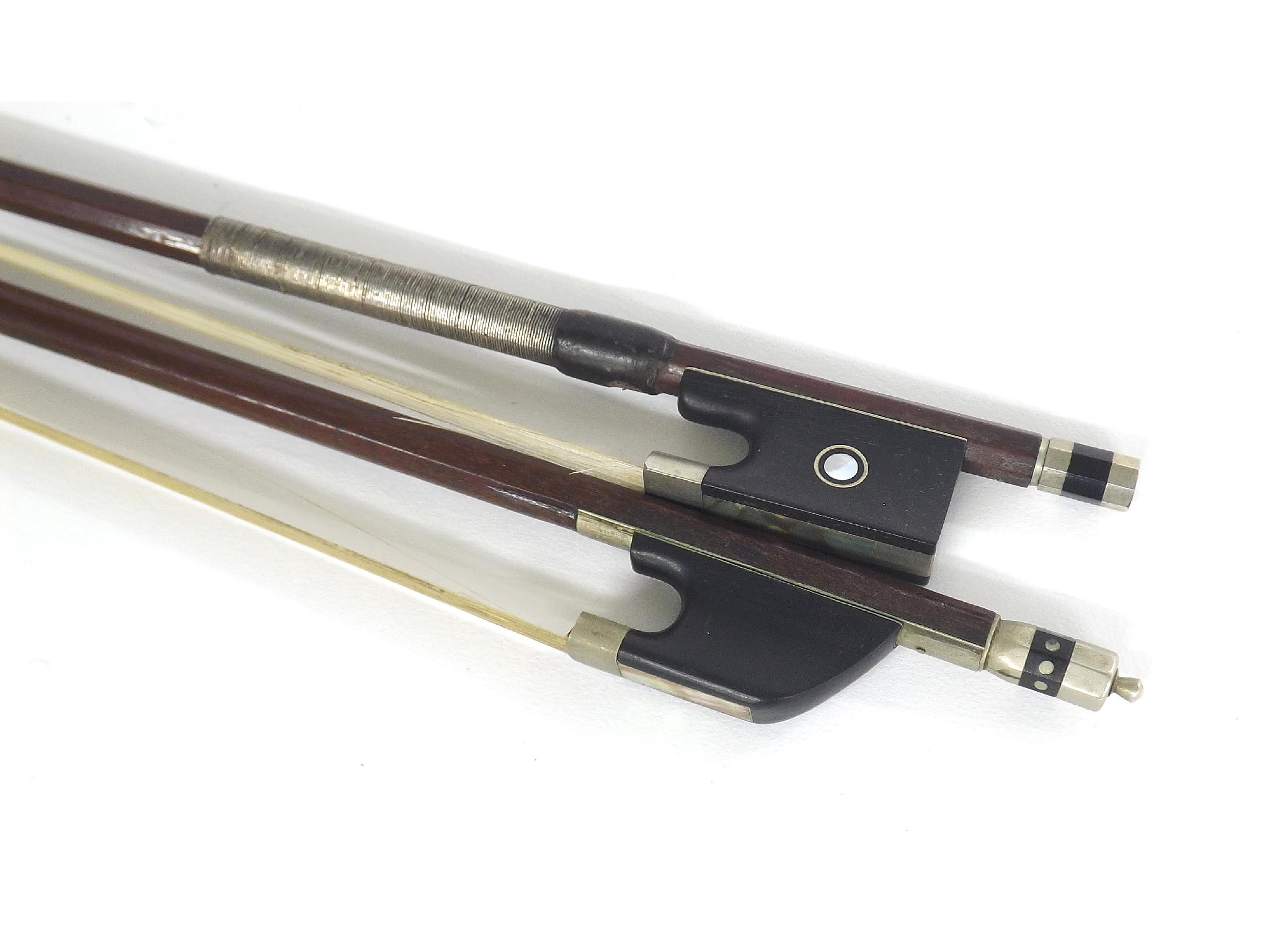 Appraisal: Nickel mounted violin bow stamped Vuillaume a Paris and another