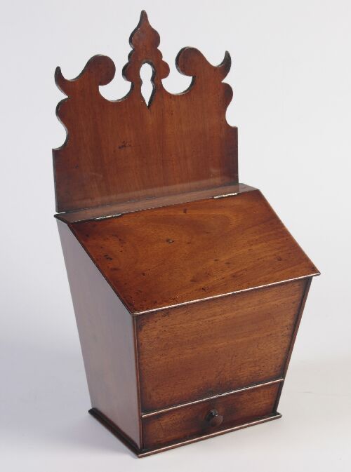 Appraisal: A th century mahogany candlebox the fret scrolled wall plate