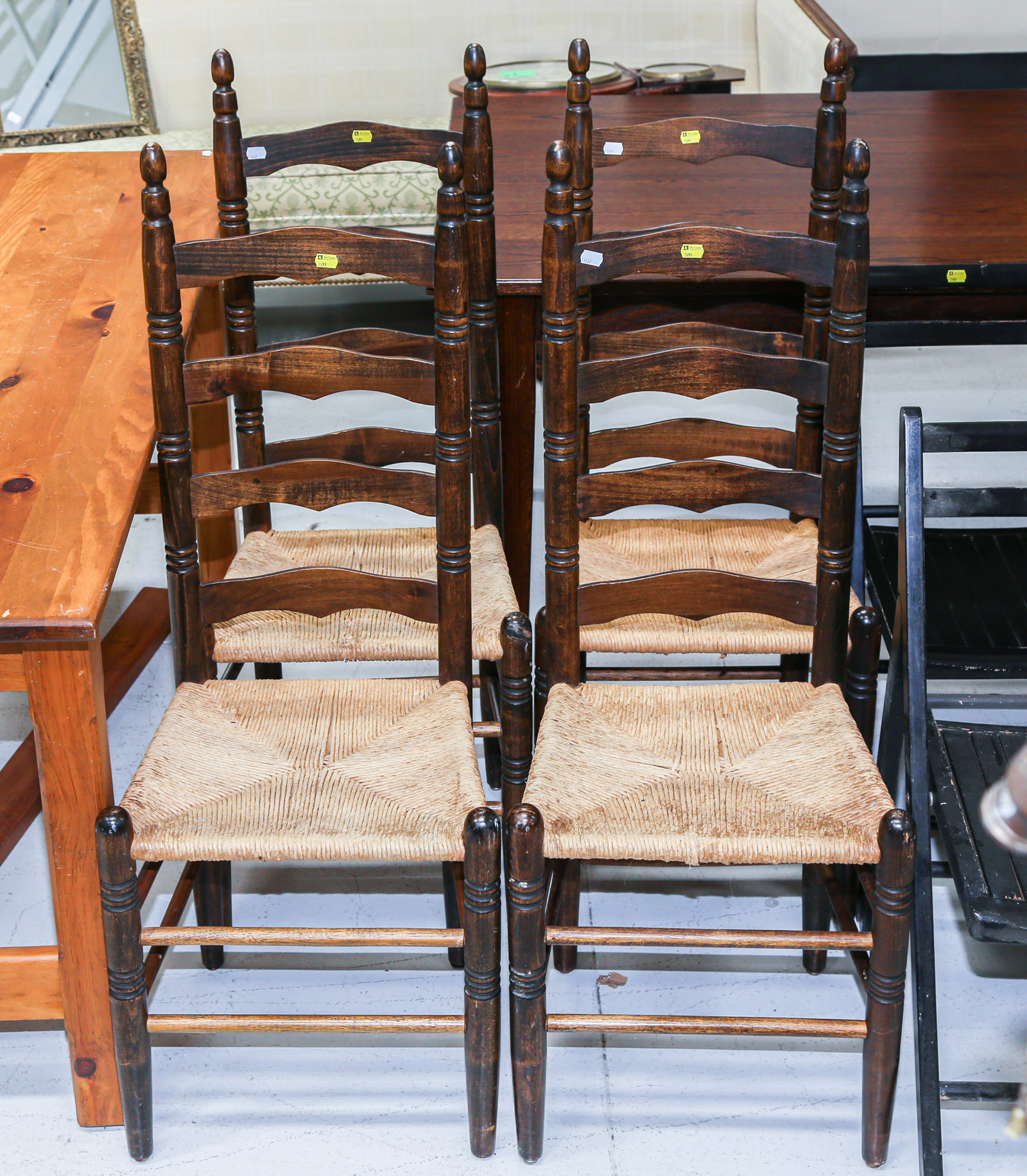 Appraisal: SET OF FOUR PINE LADDERBACK CHAIRS in H in W