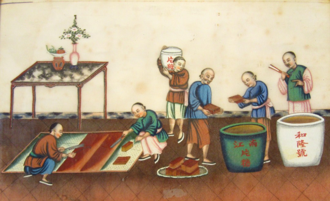 Appraisal: Chinese Qing School Interior scene figures of workmen aside vases