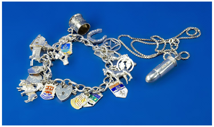 Appraisal: Silver Charm Bracelet Loaded With Approx Charms Comprising Church Tankard