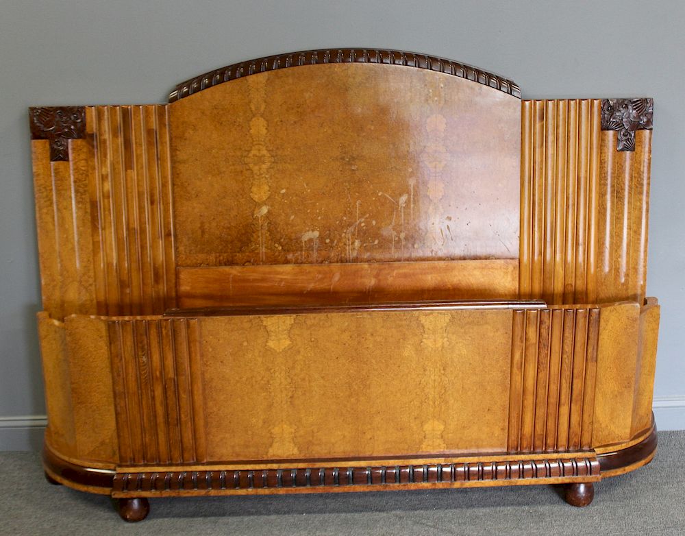 Appraisal: Art Deco Ebonised And Walnut Bed From a New Canaan