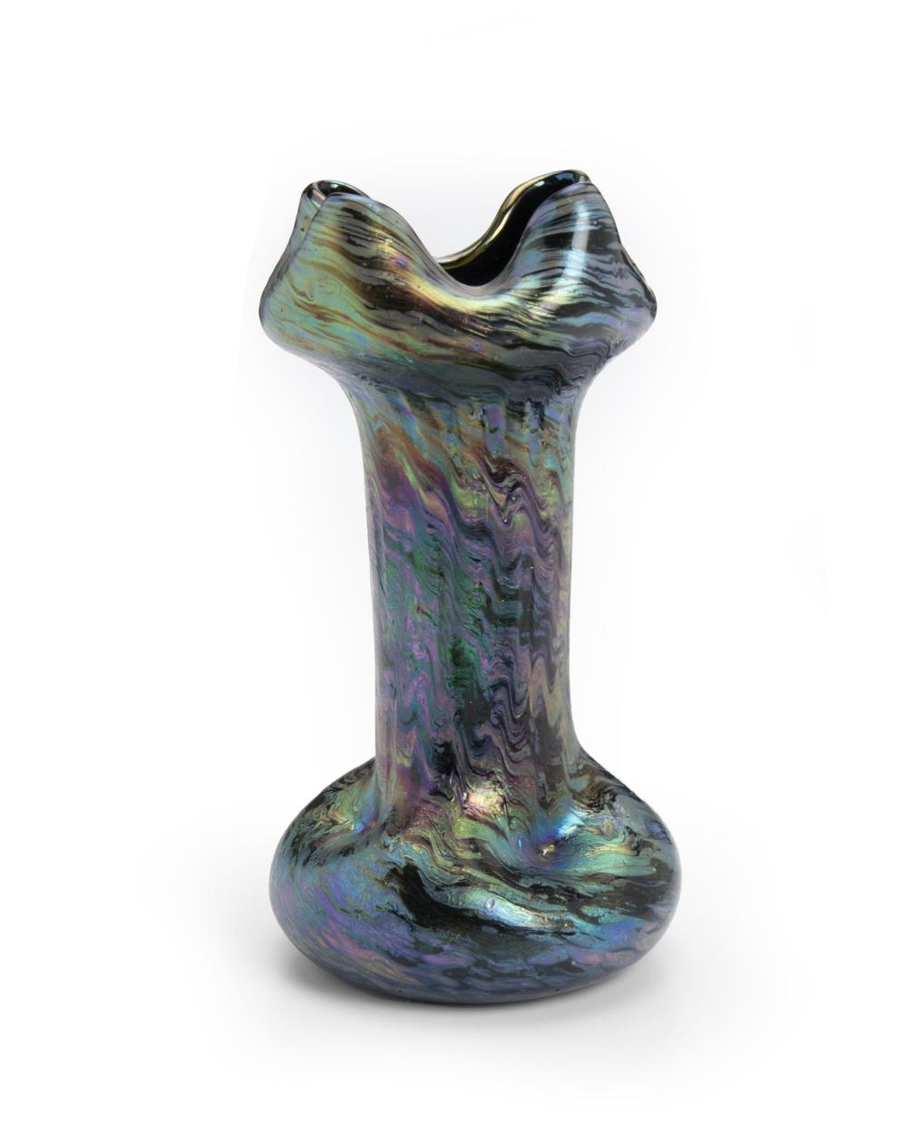 Appraisal: A Loetz pinched four-corner style iridescent glass vase Late th