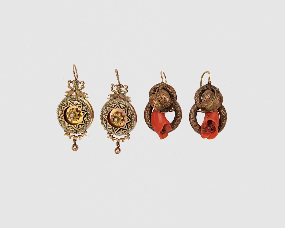 Appraisal: Two Pairs of Victorian Pendant Earrings Two Pairs of Victorian