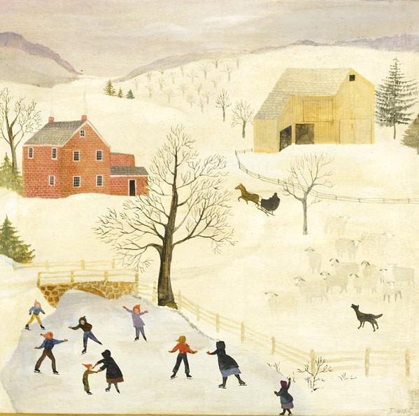 Appraisal: JEANNE DAVIES American b Skating at Hopple s Farm oil